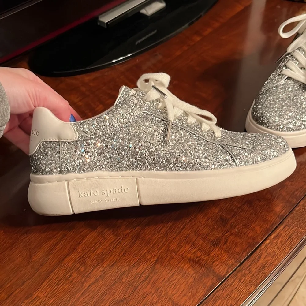 Kate Spade New York Lift Glitter Sneaker Silver Size 7
